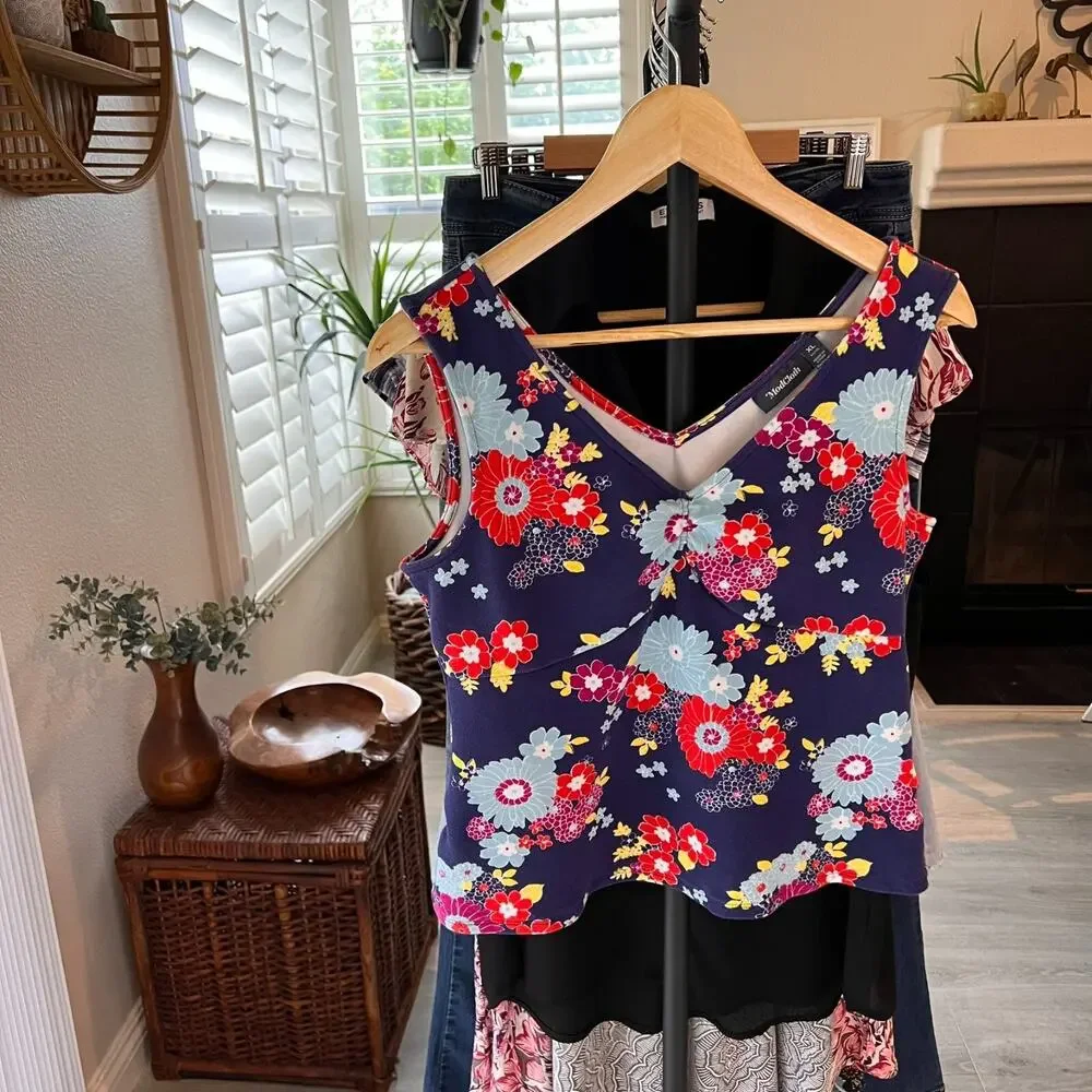 ModCloth Tank Top Womens Size XL Summer Found Stretch Floral Preppy Cotton Blend - Picture 15 of 15